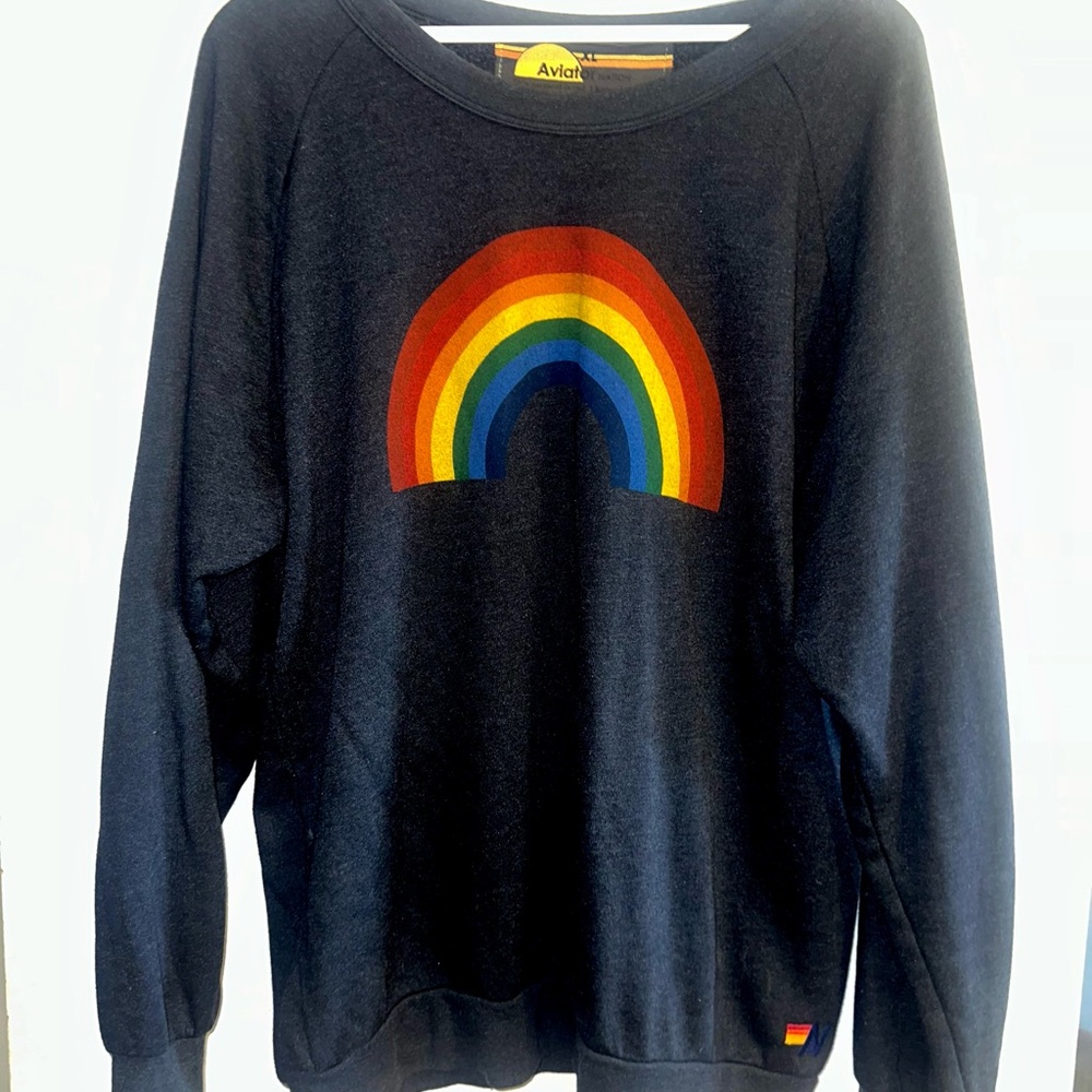Aviator Nation Dark Sweatshirt with Rainbow Design